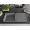 Mexen Leo granite 1-bowl sink with drainer and Flora kitchen faucet, gray - 6501-71-670401-70-B