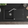 Mexen Leo 1-bowl granite sink with drainer and Flora kitchen faucet, black/silver metallic - 6501-73-670401-00