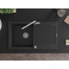 Mexen Leo 1-bowl granite sink with drainer and kitchen faucet Flora, black/silver metallic - 6501-73-670401-00