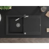 Mexen Leo granite sink 1-bowl with drainer and Flora kitchen faucet, black/silver metallic - 6501-73-670401-07