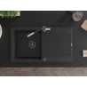 Mexen Leo 1-bowl granite sink with drainer and Flora kitchen tap, black/silver metallic - 6501-73-670401-07-B