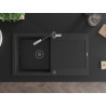 Mexen Leo granite single-bowl sink with drainer and Flora kitchen faucet, black/silver metallic - 6501-73-670401-07-B