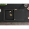 Mexen Leo 1-bowl granite sink with drainer and Flora kitchen faucet, black/silver metallic - 6501-73-670401-57-G