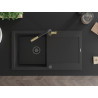 Mexen Leo granite kitchen sink 1-bowl with drainer and Flora kitchen faucet, black/silver metallic - 6501-73-670401-57-B