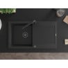 Mexen Leo granite kitchen sink single-bowl with drainer and Flora faucet, black/silver metallic - 6501-73-670401-70-B