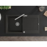 Mexen Leo 1-bowl granite sink with drainer and Flora kitchen faucet, black/gold metallic - 6501-75-670401-00