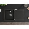 Mexen Leo granite sink 1-bowl with drainer and Flora kitchen faucet, black/gold metallic - 6501-75-670401-07