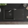 Mexen Leo granite sink 1-bowl with drainer and Flora kitchen faucet, black/gold metallic - 6501-75-670401-07-B