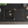 Mexen Leo granite sink with 1-bowl and drainer with Flora kitchen faucet, black/golden metallic - 6501-75-670401-57-G