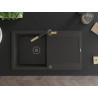 Mexen Leo granite sink 1-chamber with drainer and Flora kitchen faucet, black/gold metallic - 6501-75-670401-57-B