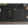 Mexen Leo granite sink with 1 bowl, drainer and Flora kitchen faucet, black/gold metallic - 6501-75-670401-57-B