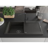 Mexen Leo granite sink 1-bowl with drainer and Flora kitchen faucet, black/gold metallic - 6501-75-670401-70-B