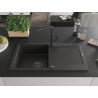 Mexen Leo single bowl granite sink with drainer and Flora kitchen tap, black/golden metallic - 6501-75-670401-70-B