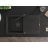 Mexen Leo granite sink 1-bowl with drainer and Flora kitchen faucet, black/gold metallic - 6501-75-670401-70-B