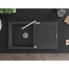 Mexen Leo granite sink 1-bowl with drainer and Flora kitchen faucet, black speckled - 6501-76-670401-00