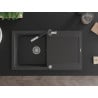 Mexen Leo granite kitchen sink, 1-bowl with drainer and Flora kitchen faucet, speckled black - 6501-76-670401-07