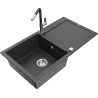 Mexen Leo 1-compartment granite sink with a drip tray and kitchen mixer tap Flora, spotted black - 6501-76-670401-07