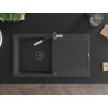 Mexen Leo granite single-bowl sink with drainer and Flora kitchen faucet, black speckled - 6501-76-670401-07-B