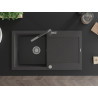 Mexen Leo granite kitchen sink 1-bowl with drainer and Flora kitchen faucet, black speckled - 6501-76-670401-08