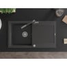 Mexen Leo granite kitchen sink 1-bowl with drainer and Flora kitchen faucet, speckled black - 6501-76-670401-08