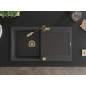 Mexen Leo granite sink 1-bowl with drainer and Flora kitchen faucet, speckled black - 6501-76-670401-57-G