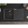 Mexen Leo 1-bowl granite sink with drainer and Flora kitchen faucet, black speckled - 6501-76-670401-57-B