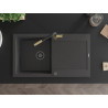 Mexen Leo granite kitchen sink 1-bowl with drainer and Flora kitchen faucet, black speckled - 6501-76-670401-57-B