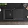 Mexen Leo single-bowl granite sink with drainer and Flora kitchen tap, black speckled - 6501-76-670401-70-B