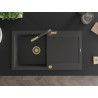 Mexen Leo single-bowl granite sink with drainer and Flora kitchen faucet, speckled black - 6501-76-670401-75-G