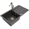 Mexen Leo 1-bowl granite sink with drainer and Flora kitchen faucet, black speckled - 6501-76-670401-75-G
