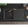 Mexen Leo granite kitchen sink single-bowl with drainer and Flora kitchen faucet, black speckled - 6501-76-670401-75-B