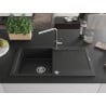 Mexen Leo granite sink 1-bowl with drainer and Flora kitchen tap, black - 6501-77-670401-00
