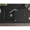 Mexen Leo granite kitchen sink 1-bowl with drainer and Flora kitchen faucet, black - 6501-77-670401-00