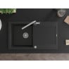 Mexen Leo granite sink 1-bowl with drainer and Flora kitchen tap, black - 6501-77-670401-00