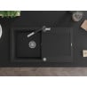 Mexen Leo 1-bowl granite sink with drainer and Flora kitchen faucet, black - 6501-77-670401-07