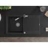 Mexen Leo granite kitchen sink 1-bowl with drainer and Flora faucet, black - 6501-77-670401-07