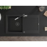 Mexen Leo granite kitchen sink 1-bowl with drainer and Flora kitchen faucet, black - 6501-77-670401-07-B
