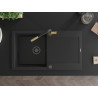 Mexen Leo granite kitchen sink with 1 compartment, drainer, and Flora kitchen faucet, black - 6501-77-670401-57-B