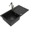Mexen Leo 1-bowl Granite Sink with Drainer and Flora Kitchen Faucet, Black - 6501-77-670401-57-B