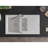 Mexen Matias granite sink 1.5-bowl with drainer and Flora kitchen tap, white - 6502-20-670401-06