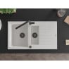 Mexen Matias granite sink 1.5-bowl with drainer and Flora kitchen tap, white - 6502-20-670401-70-B