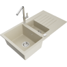 Mexen Matias granite sink 1.5-bowl with drainer and Flora kitchen faucet, beige - 6502-69-670401-00