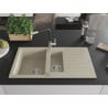Mexen Matias granite sink 1.5-bowl with drainer and Flora kitchen tap, beige - 6502-69-670401-07