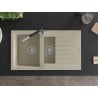 Mexen Matias 1.5-bowl granite sink with drainer and Flora kitchen faucet, beige - 6502-69-670401-07