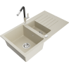 Mexen Matias Granite Sink 1.5-Bowl with Drainer and Flora Kitchen Faucet, Beige - 6502-69-670401-07