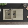 Mexen Matias granite sink 1.5-bowl with drainer and Flora kitchen faucet, beige - 6502-69-670401-07-B