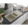 Mexen Matias granite sink 1.5-bowl with drainer and Flora kitchen tap, beige - 6502-69-670401-09