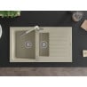 Mexen Matias granite sink 1.5-bowl with drainer and Flora kitchen tap, beige - 6502-69-670401-09