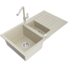 Mexen Matias granite sink 1.5-bowl with drainer and Flora kitchen tap, beige - 6502-69-670401-09