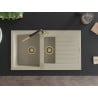 Mexen Matias granite kitchen sink 1.5-bowl with drainer and Flora kitchen tap, beige - 6502-69-670401-57-G